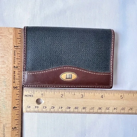 Dunhill card case business card holder brown leather and black canvas Unisex VTG
